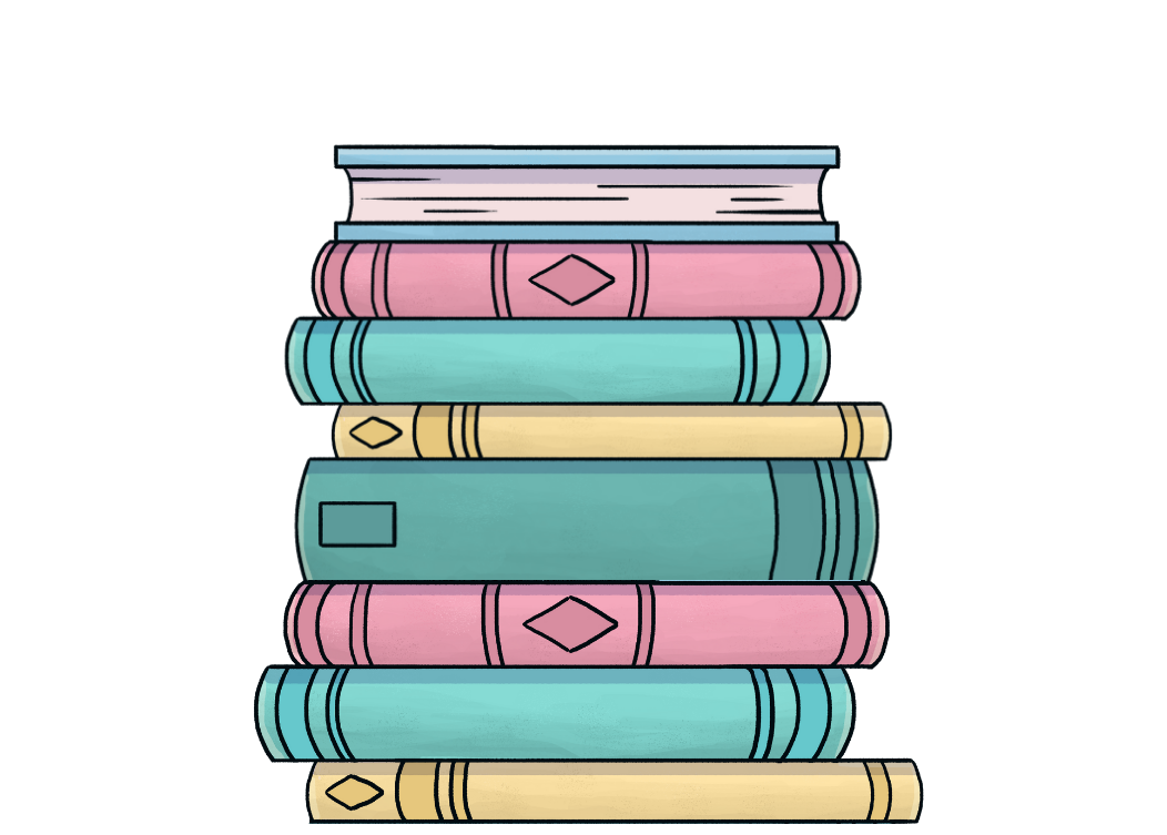 A colorful stacks of books to indicate the amount of assets included in the Author Essentials Launch plan