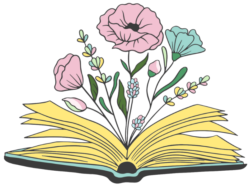 Indie Author Book Design Packages: An open book with a full bouquet of pastel-colored flowers blooming from the pages, to symbolize the amount of info and support included in the Premium tier of Indie Author Book Design Packages
