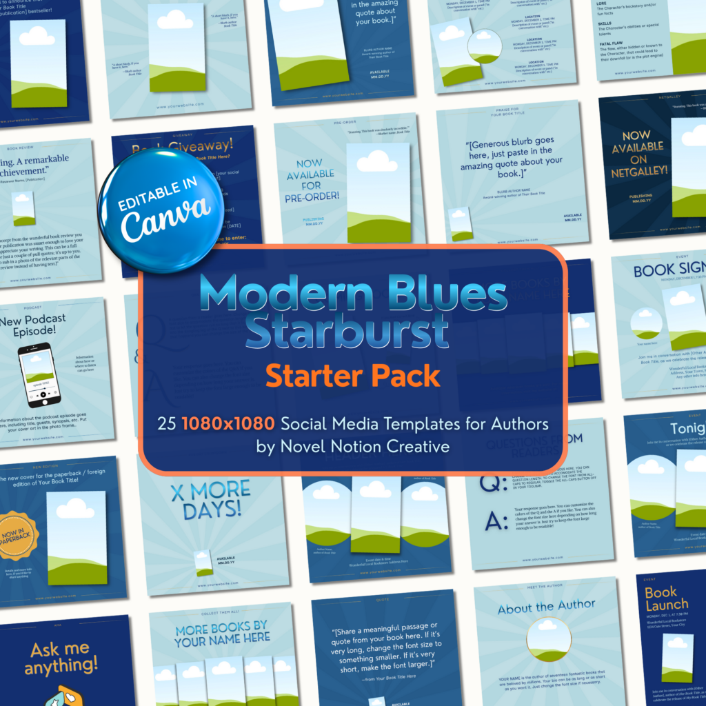 Design Your Own Way: Modern Blues Starburst Starter Pack, 25 editable Canva templates for authors