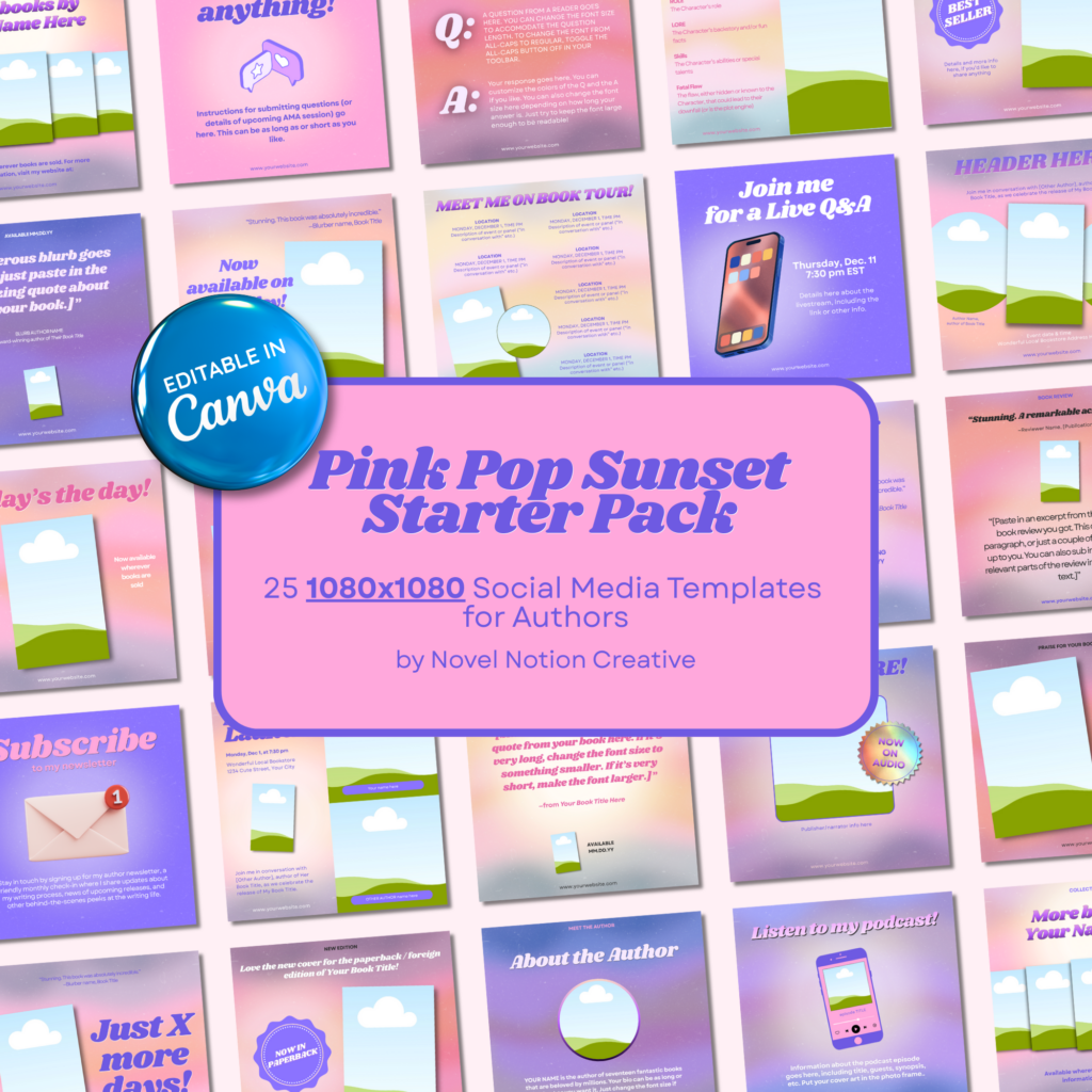 Design Your Own Way: Pink Pop Sunset Starter Pack, 25 editable Canva templates for authors