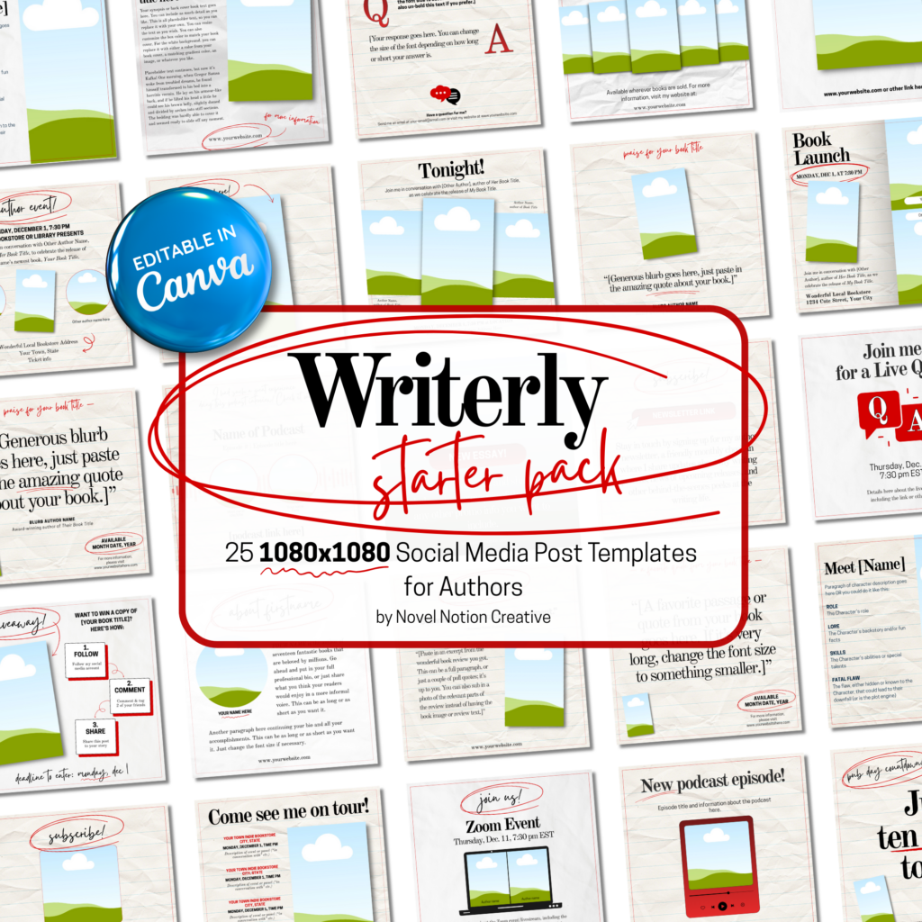 Design Your Own Way: Writerly Starter Pack, 25 editable Canva templates for authors